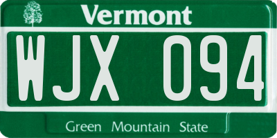 VT license plate WJX094