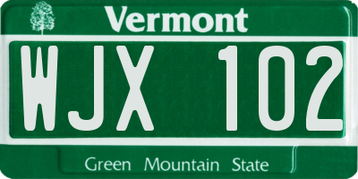 VT license plate WJX102