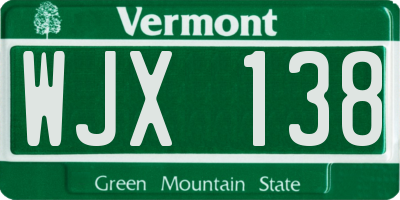 VT license plate WJX138