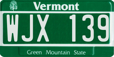 VT license plate WJX139