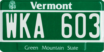 VT license plate WKA603