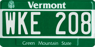 VT license plate WKE208