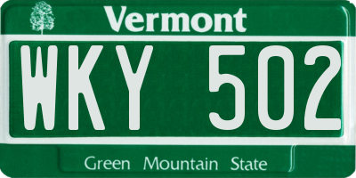 VT license plate WKY502