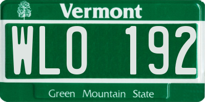 VT license plate WLO192