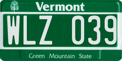 VT license plate WLZ039