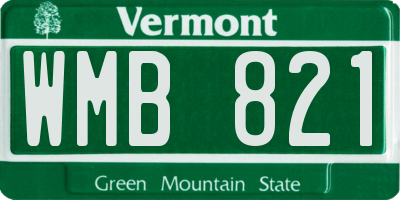 VT license plate WMB821