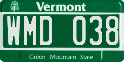 VT license plate WMD038
