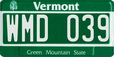 VT license plate WMD039
