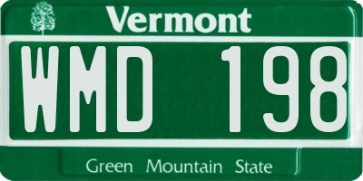 VT license plate WMD198