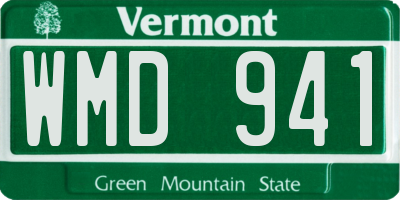 VT license plate WMD941