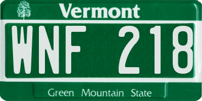 VT license plate WNF218