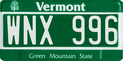 VT license plate WNX996