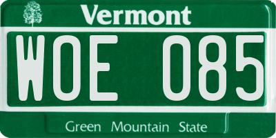 VT license plate WOE085