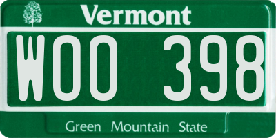 VT license plate WOO398