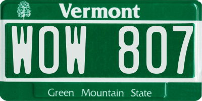 VT license plate WOW807
