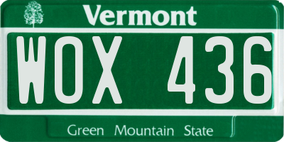 VT license plate WOX436