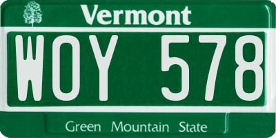 VT license plate WOY578