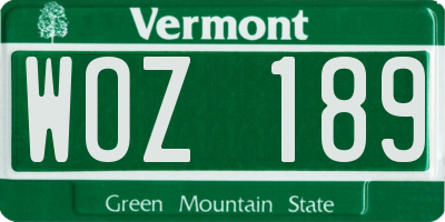 VT license plate WOZ189