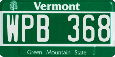 VT license plate WPB368