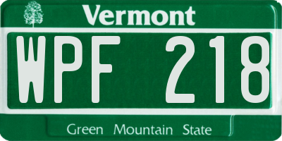 VT license plate WPF218
