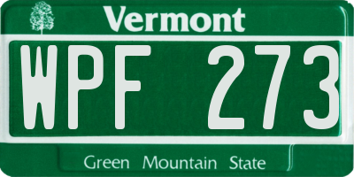 VT license plate WPF273