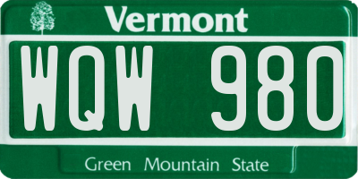 VT license plate WQW980