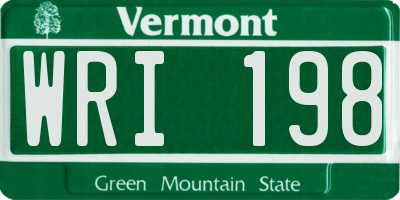 VT license plate WRI198
