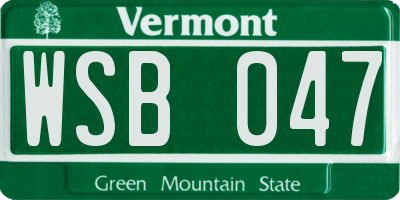 VT license plate WSB047