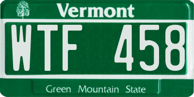 VT license plate WTF458