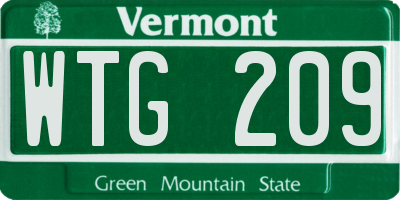 VT license plate WTG209