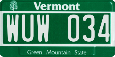 VT license plate WUW034