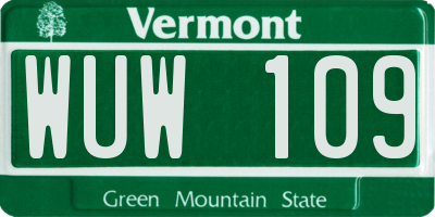 VT license plate WUW109