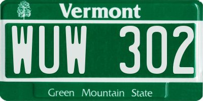 VT license plate WUW302