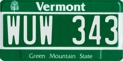 VT license plate WUW343