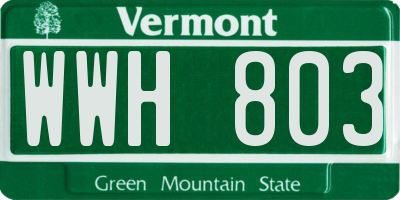 VT license plate WWH803