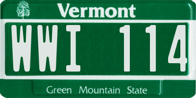 VT license plate WWI114