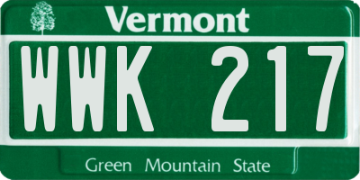 VT license plate WWK217