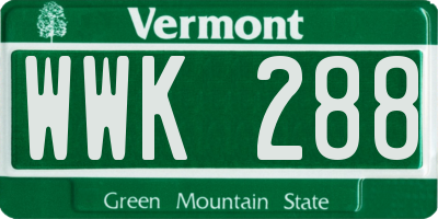 VT license plate WWK288