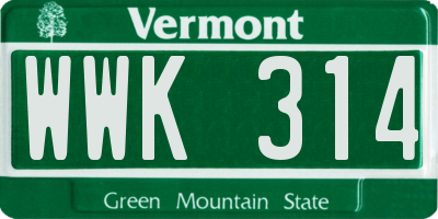 VT license plate WWK314