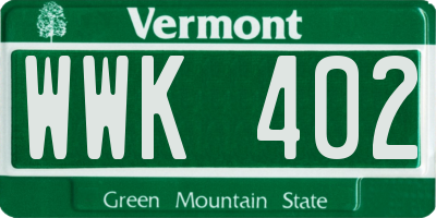 VT license plate WWK402