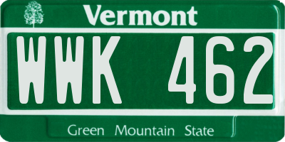 VT license plate WWK462