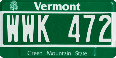 VT license plate WWK472