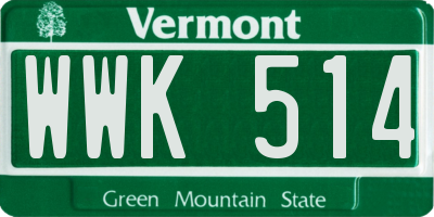 VT license plate WWK514