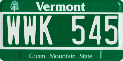VT license plate WWK545