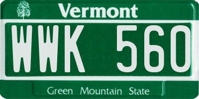 VT license plate WWK560
