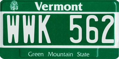 VT license plate WWK562