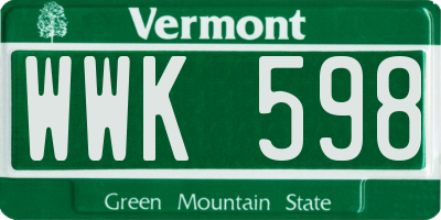 VT license plate WWK598