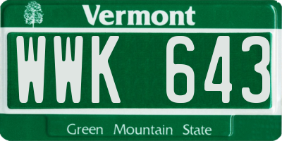 VT license plate WWK643