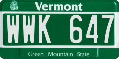 VT license plate WWK647