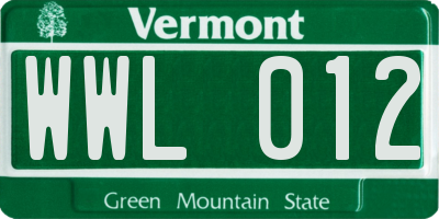 VT license plate WWL012